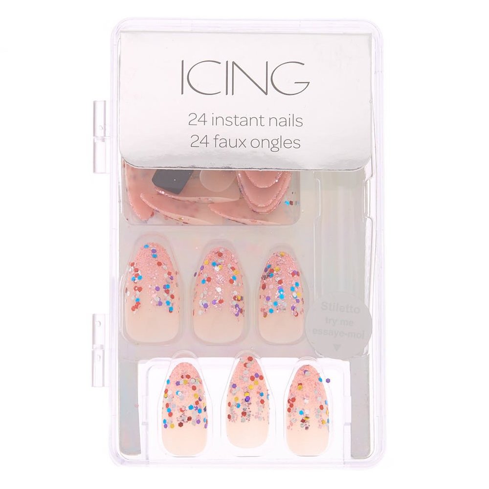 RAINBOW GLITTER FRENCH TIP FAUX NAIL SET - 24 Pack - Picture 2 of 5
